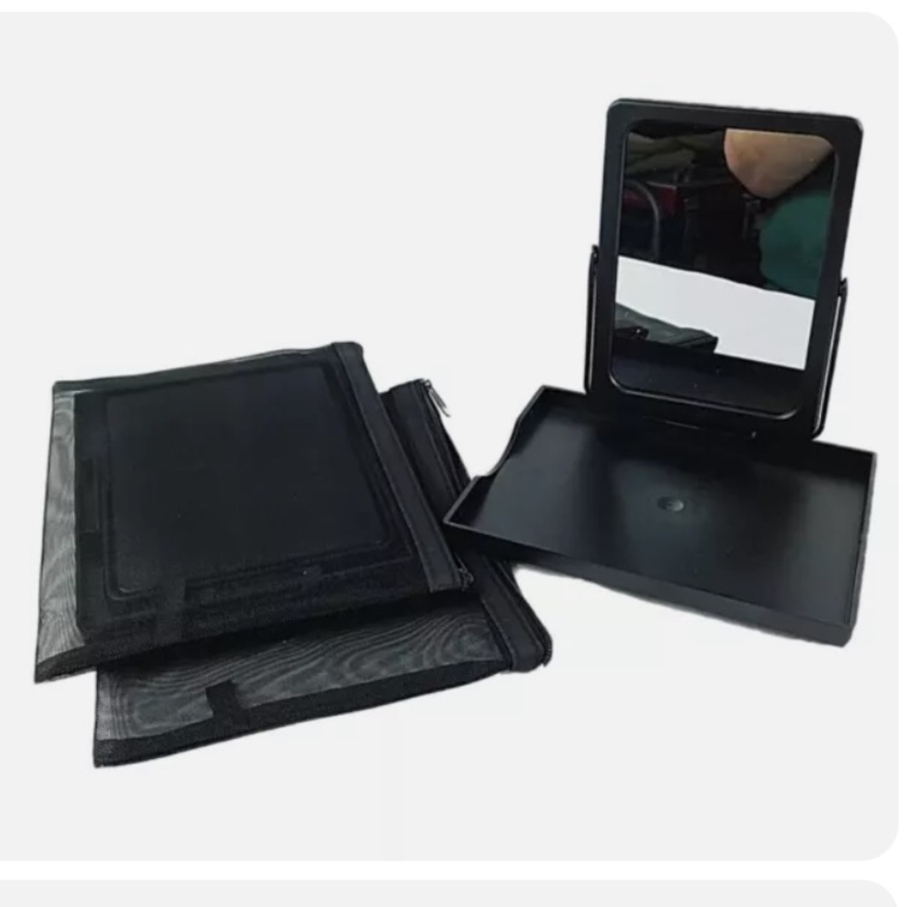 Black Folding Make-Up Travel Mirror with Tray Approx 5” X 7” Mary Kay New!